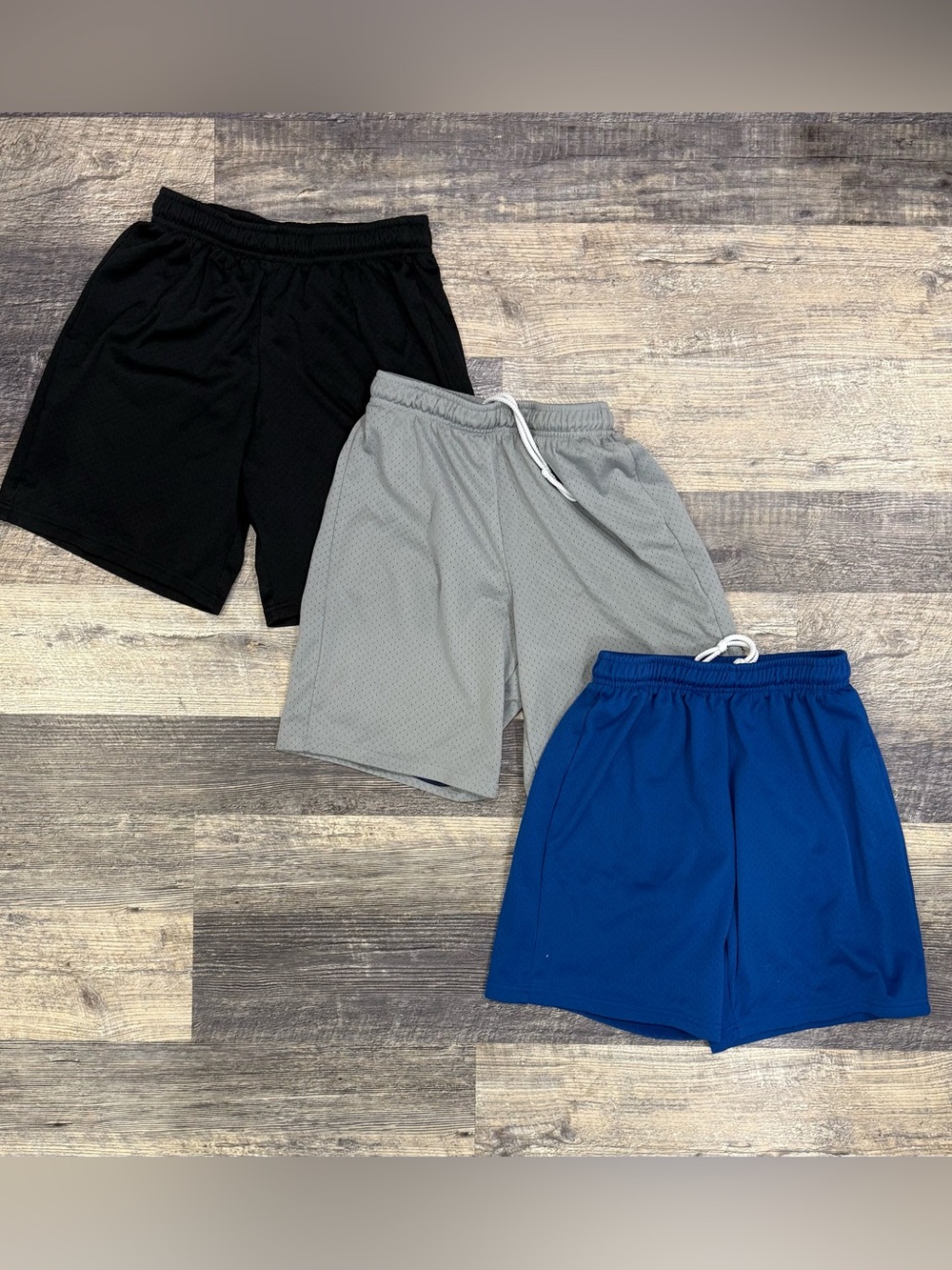 3 Pairs bcg Boys Athletic Mesh Shorts - Black, Gray, Royal Blue